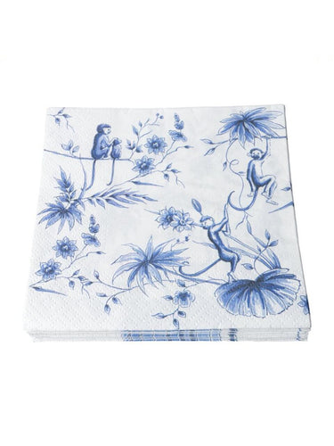 Blue and White Monkey Paper Napkins