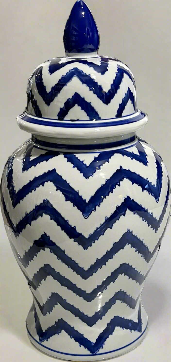 Chevron Blue & White Ginger Jar