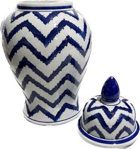 Chevron Blue & White Ginger Jar