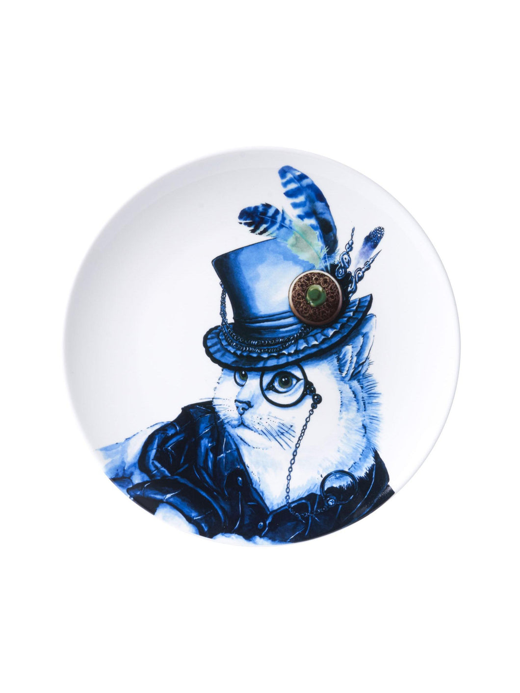 Delft Blue Cat with Hat Wall Plate