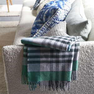 Designers Guild Bankura Emerald Throw on Sofa