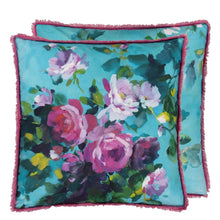 Load image into Gallery viewer, Designers Guild Bouquet de Roses Turquoise Cushion