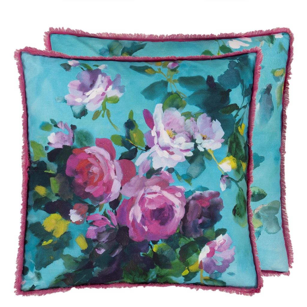 Designers Guild Bouquet de Roses Turquoise Cushion