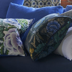 Designers Guild Brocart Décoratif Velours Indigo Cushion Side View