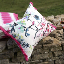 Indlæs billede til gallerivisning Designers Guild Chinoiserie Peony Flower Outdoor Cushion on stone wall