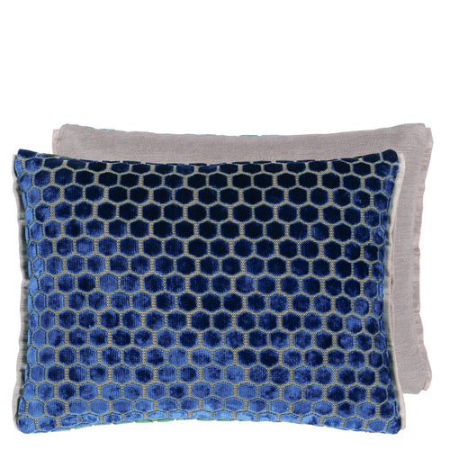 Designers Guild cobalt blue cushion with Jabot hexagon velvet fabric