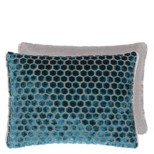 Load image into Gallery viewer, Designers_Guild_Jabot_Kingfisher_Velvet_Cushion with hexagon pattern