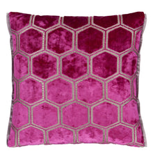 Load image into Gallery viewer, Manipur Fuchsia Velvet Cushion  geometric hexagon patten front, by Designers Guild