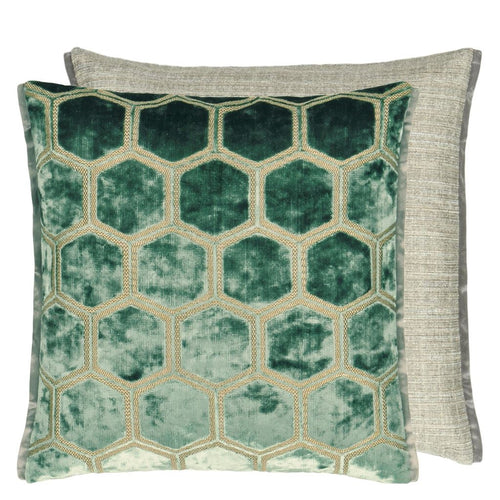 Manipur Jade Velvet Cushion, by Designers Guild