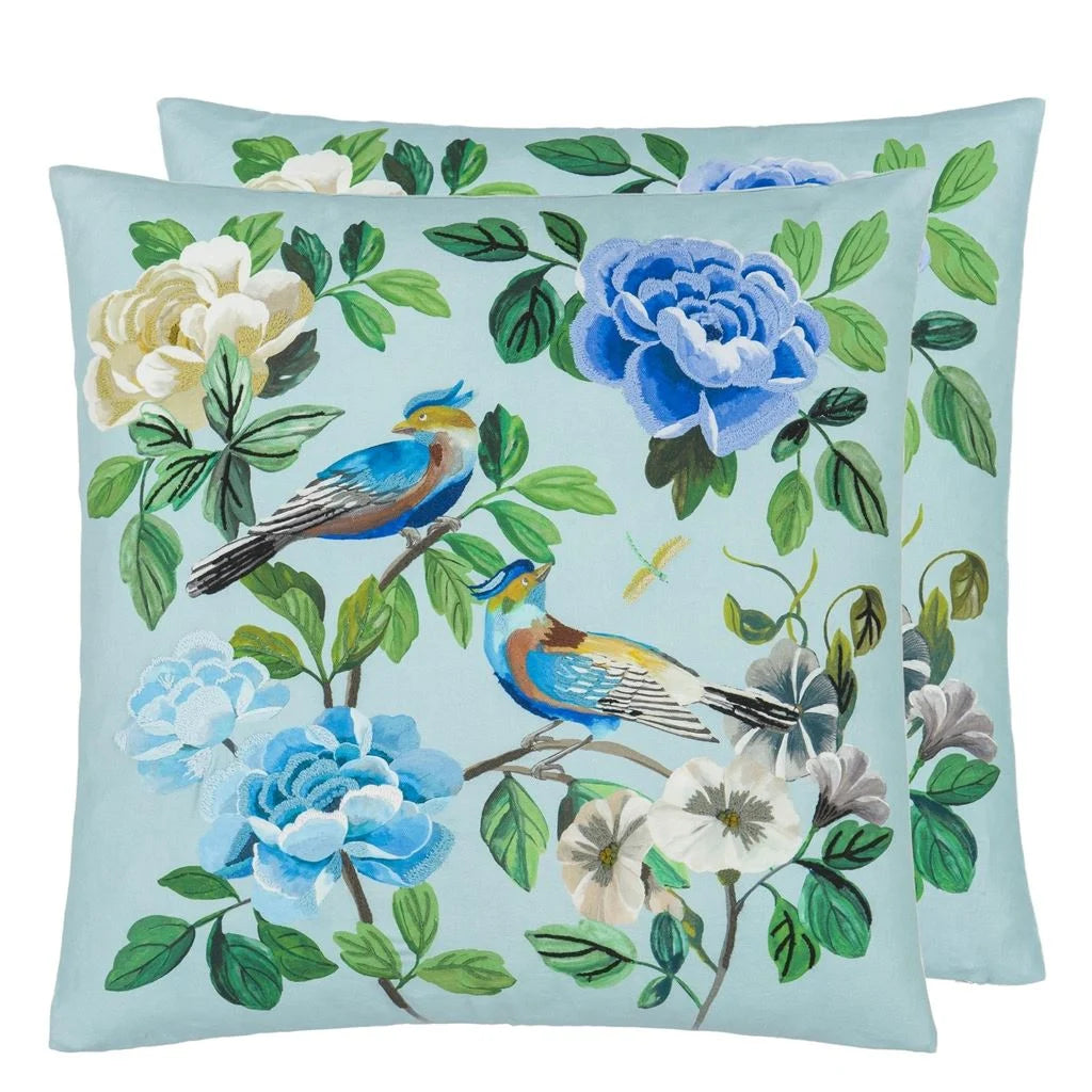 Designers Guild Miraflores Cobalt Cotton Cushion with embroidered details