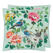 Load image into Gallery viewer, Designers Guild Miraflores Duck Egg Cotton Cushion with embroidered detail