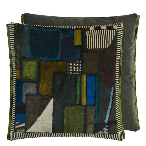 Designers Guild Raku Patchwork Chocolate Velour Cushion 