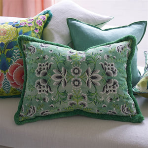 Designers Guild Rose de Damas Embroidered Jade Cushion reverse close up