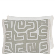 Indlæs billede til gallerivisning Designers Guild Tokusa Sepia Cushion with graphic geometiric embroidery and fringe