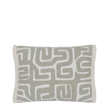 Load image into Gallery viewer, Designers Guild Tokusa Sepia Cushion with graphic geometiric embroidery and fringe