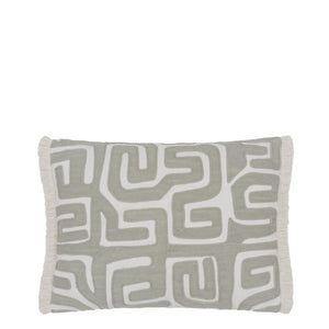 Designers Guild Tokusa Sepia Cushion with graphic geometiric embroidery and fringe