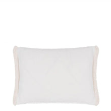 Indlæs billede til gallerivisning Designers Guild Tokusa Sepia Cushion with graphic geometiric embroidery  on front white linen reverse and fringe