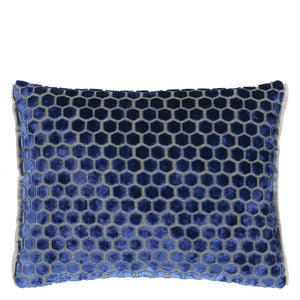 Designers Guild cobalt blue cushion with Jabot hexagon velvet fabric