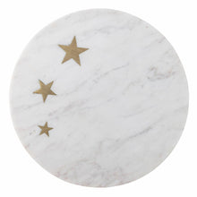 Indlæs billede til gallerivisning White Marble cake tray with 3 brass stars imbedded