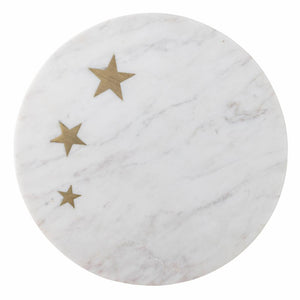 White Marble cake tray with 3 brass stars imbedded