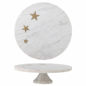 White Marble cake stand with imbedded brass stars