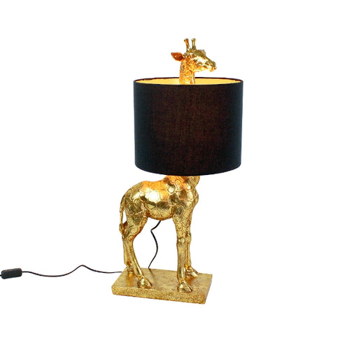 Gold Giraffe Table Lamp with Black Shade