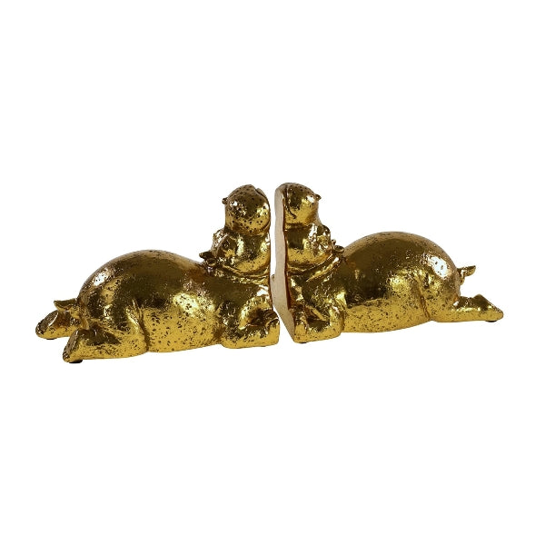 Gold Hippo Bookends