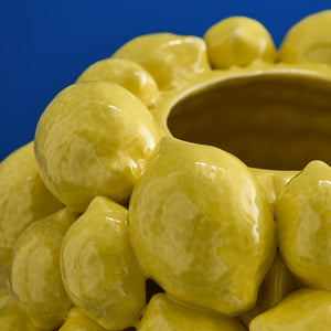 Yellow lemon trend vase covered in various size lemons in ceramic