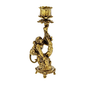 Antique Gold candle stick with monkey motif