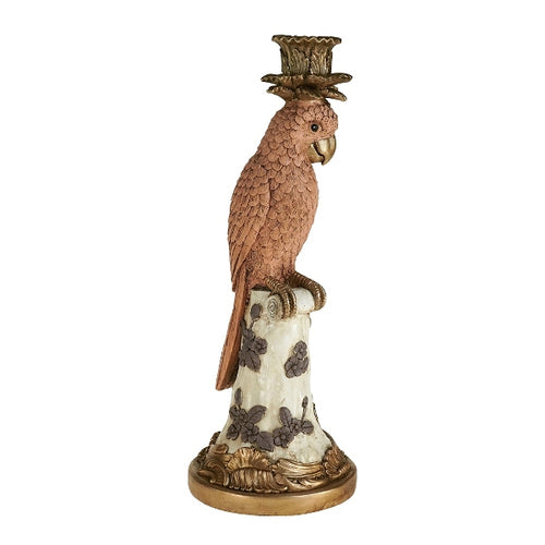 Nio Pink Parrot Candle Holder on white and lavender base