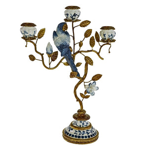 Parrot Candle Holder, Blue and White