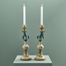 Indlæs billede til gallerivisning Parrot Candle Holder, Turquoise with white candles