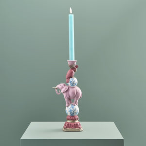 Pink Elephant Candle Holder with light blue candle