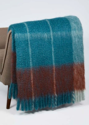 Twist Frame Turquoise Mohair Wool Throw Blanket