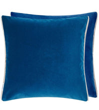 Load image into Gallery viewer, Designers Guild velvet cushion in varese fabric marine blue and cerulean